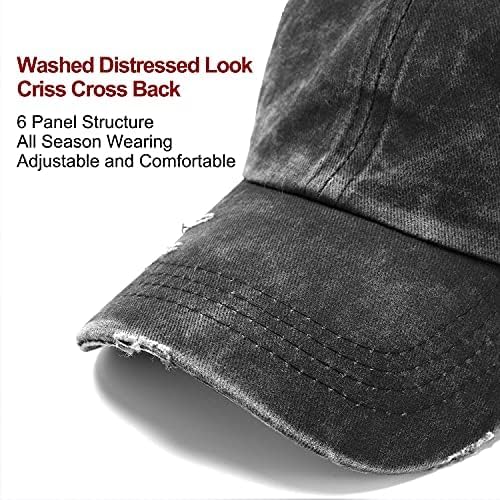Criss Cross Hat Washed Distressed Baseball Cap Ponytail Hat High Messy Bun Ponycap for Women