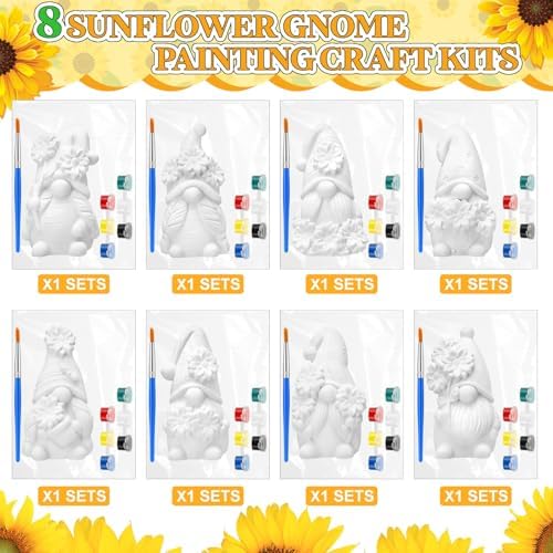 PullCrease 8 Pcs Gnome Ceramics to Paint Sunflower DIY Unpainted Kit