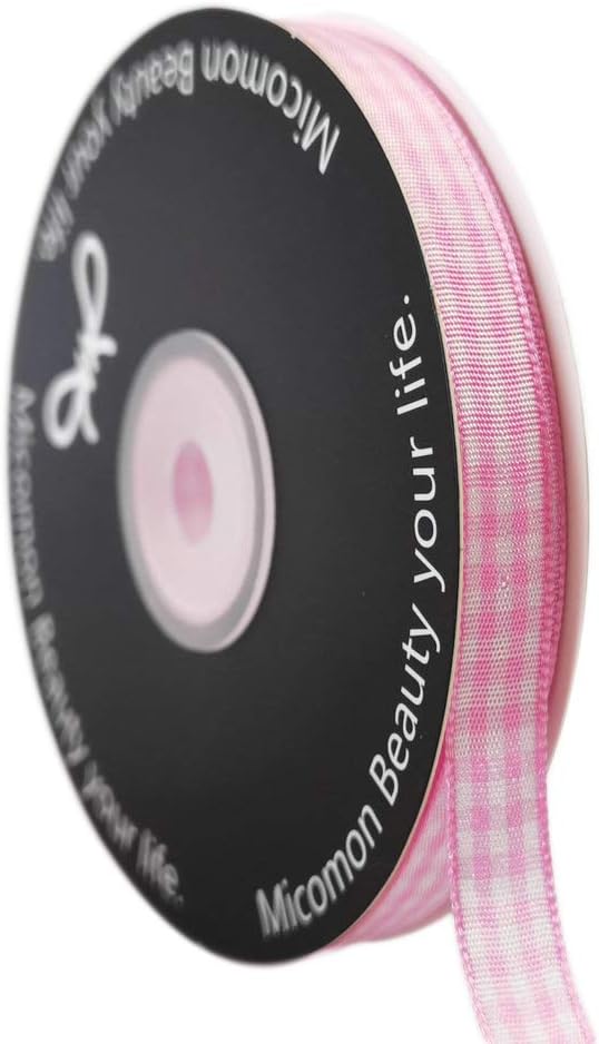 Pink Gingham Plaid Checked Ribbon 25 Yards Each Roll 100% Polyester by Micomon