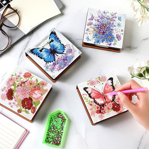 Saillong Butterfly 4 Pcs Diamond Painting Note Box Kit Sticky Note Holders