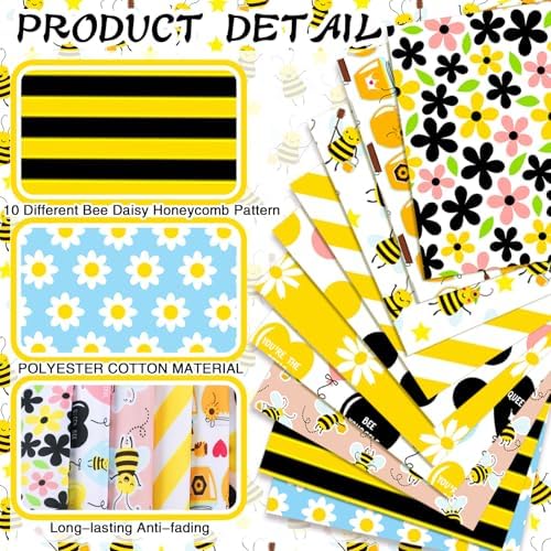 Hahafelt 10 Pcs Fall Bee Quilting Fabric Bundles 20 x 20 Inch