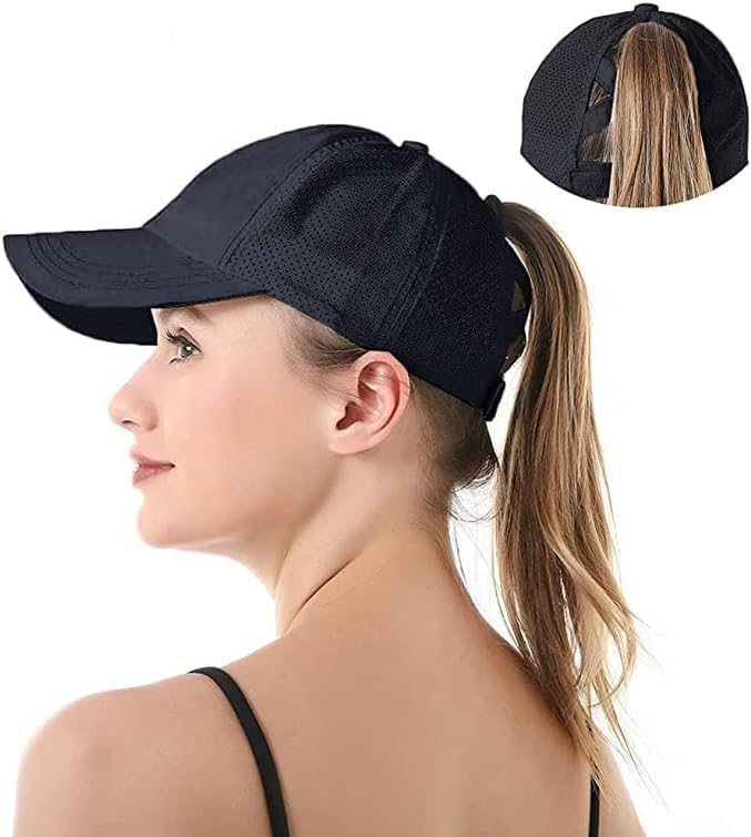 Criss Cross Hat Washed Distressed Baseball Cap Ponytail Hat High Messy Bun Ponycap for Women