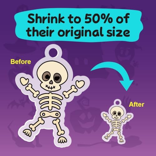 Yrinfay DIY Halloween Shrinking Plastic Art Kit - 44 Pre-Cut Shapes, 12 Markers & Accessories - Make Charms, Keychains & Tags - No-Mess Craft for Kids - Birthday Gift with Shrinking Plastic Sheets