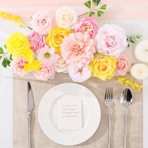 Floweroyal Artificial Flowers Fake Rose Flowers Dahlia with Stems for DIY Wedding Bridal Bouquets, Baby Shower, Floral Arrangement, Table Centerpieces, Home Decorations