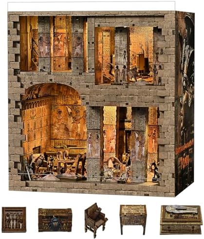 fifijoy Book Nook Kit - Egyptian Pharaohs Tomb DIY Miniature House Kit for Adults and Teens, Dollhouse BookNook Tiny House, Bookshelf Decor 3D Wooden Puzzle, Unique Gifts for Family and Friends