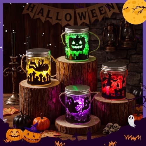 24 Sets Halloween Crafts Kits DIY Haunted Plastic Mason Jar