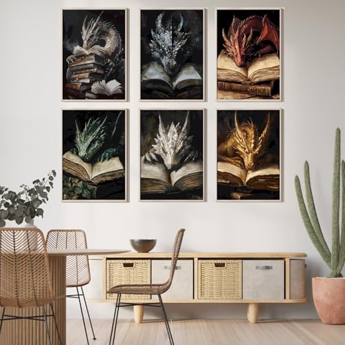 GOUOYANA 6P Dragon and Book Paint By Numbers Kit for Adults Acrylic Canvas