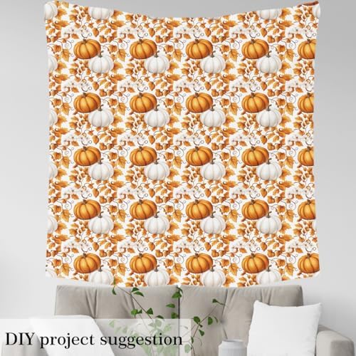 Autumn Plants Fabric by The Yard Watercolor Fall Leaves Retro Flowers Fabrics for Sewing Supplies Farm Pumpkin Rustic Style Fabric DIY Soft Polyester No Stretch 2 Yards,72" L x 59" W