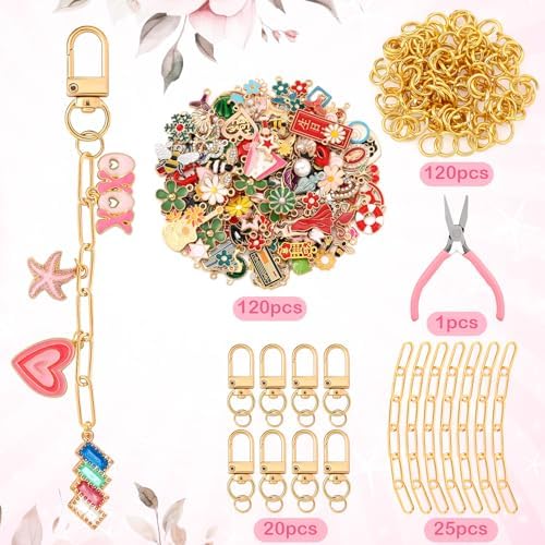 Tondiamo 286 Pcs Gold Keychain Charm Making Kit DIY Bag Charm