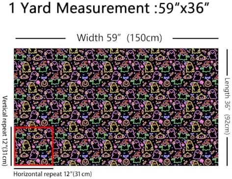 Halloween Ghost Decorations Kawaii Upholstery Fabric Rainbow Neon Lights Design Pumpkin Lantern Fabric by The Yard 72"x63", Gothic Halloween Bats Cartoon Watercolor Candy Sewing Fabric DIY Projects