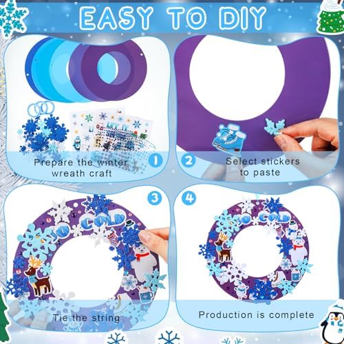 Hollowfly 48 Sets Winter Snowflake Wreath Craft Kits