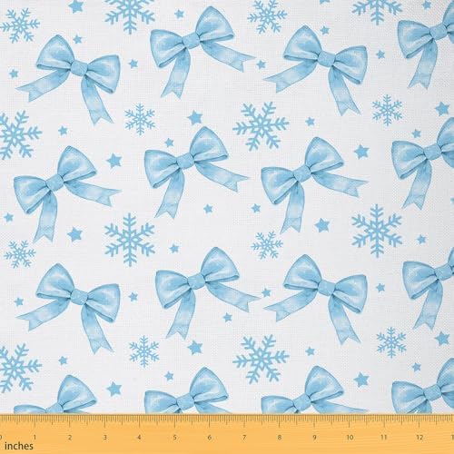 JEJELOIU Cute Bow Fabric by The Yard Xmas Snowflake Upholstery Fabric for Chairs Merry Christmas Waterproof Indoor Outdoor Decor for DIY Sewing Craft Projects 10 Yards