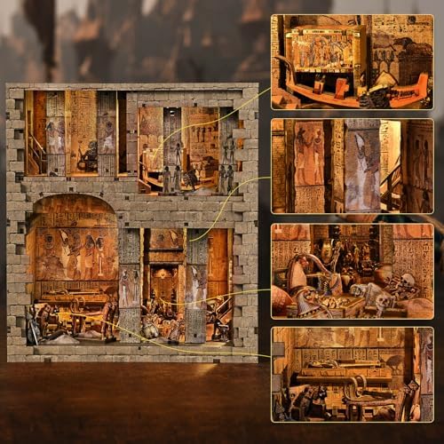 fifijoy Book Nook Kit - Egyptian Pharaohs Tomb DIY Miniature House Kit for Adults and Teens, Dollhouse BookNook Tiny House, Bookshelf Decor 3D Wooden Puzzle, Unique Gifts for Family and Friends