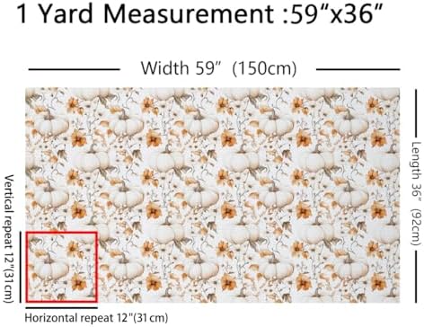 Autumn Pumpkin Fabric by The Yard Watercolor Retro Flowers Plants Fabrics for Sewing Supplies Botanical Pumpkin Rustic Style Fabric DIY Soft Polyester No Stretch 2 Yards,72" L x 59" W