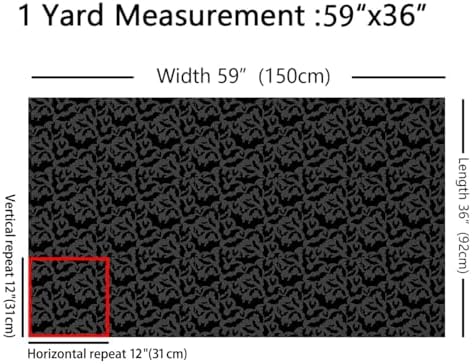 Black Bat Fabric by The Yard Gothic Style Halloween Theme Fabrics for Sewing Lovers Wild Bats Animal Silhouette Fabric DIY Soft Polyester No Stretch 3 Yards,108" L x 59" W