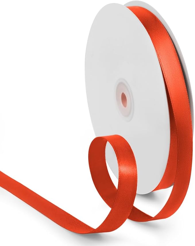 5/8 Inch 100 Yards Satin Ribbon Autumn Orange, Solid Color Fabric Ribbon by HimBen