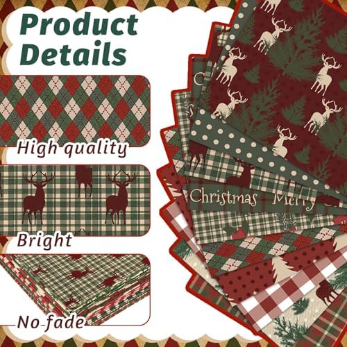 Hahafelt 10 Pcs 18"x22" Christmas Woodland Fat Quarters Plaid Fabric Bundle
