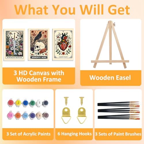 Mandun Tarot Paint by Numbers Kit for Adults, 3 Pack, 7.8x11.8 inch
