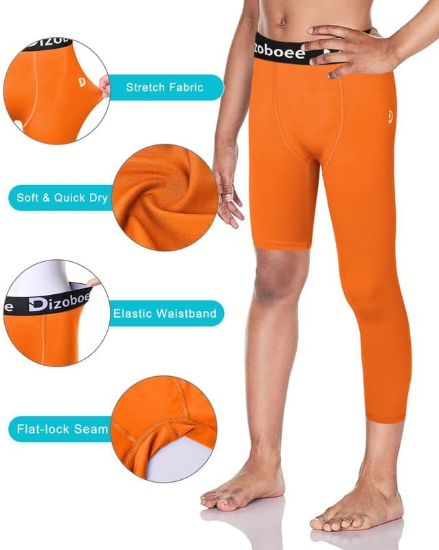 Youth Boys Compression Pants One Leg 3/4 Athletic Leggings for Sports Kids Basketball Tights Football Baseball Pants