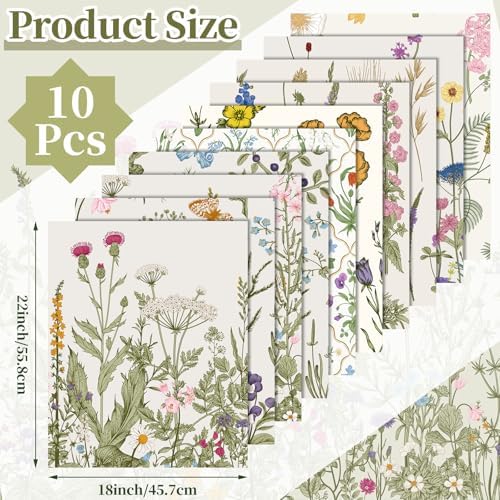 Hahafelt 10Pcs 18"x22" Wildflower Fat Quarter Floral Quilting Fabric Bundle