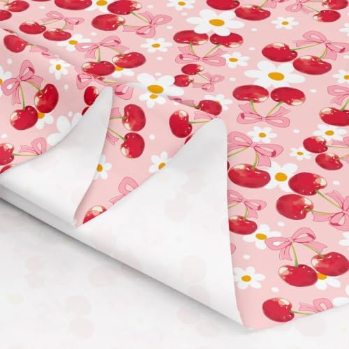 Red Cherry Bow Upholstery Fabric for Chairs | Pink Bow Tie Outdoor Fabric by The Yard 72"x63", Daisy Flowers Rustic Dreamy Princess Style Ribbon Bowknot Landscape Fabric,Pink