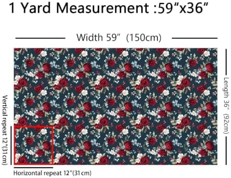 Rose Fabric By The Yard Chic Floral Upholstery Fabric Rose Flower Romantic Decorative Fabric Valentine Theme Indoor Outdoor Fabric DIY Craft Patchwork Upholstery and Home Accents, 1 Yard, Red