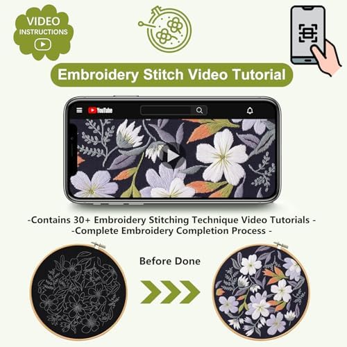 Santune 3 Pack Embroidery Kit for Beginners, Needlepoint Cross Stitch Kits for Adults,Needle Point Sets with Stamped Petal Pattern Stitch Video Tutorial