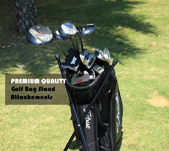 Black Golf Bag Stand Attachment with Screw and Carry Bag - Strengthen Alluminum Alloy Foldable Golf Stand Legs Only - Easy Carry Portable Stand for Golf Bag - Attachable Golf Club Bag Accessories