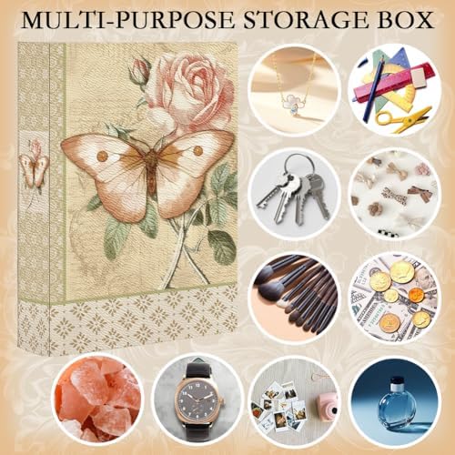 Faux Book Storage Box Floral 9.1 x 5.9 x 2 Inch Book Trinket Boxes Butterfly Flower Pattern Decorative Storage Organizers for Jewelry Trinket Wedding Keepsake Photos Home Bookshelf Decor