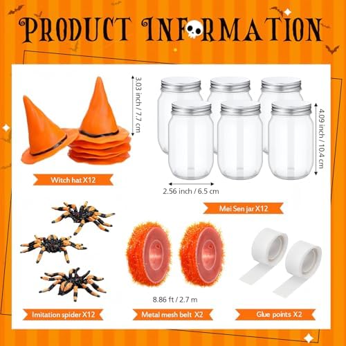 Mimorou 12 Set Halloween Candy Jars 8.5 oz Plastic Jars Craft Kit, Orange