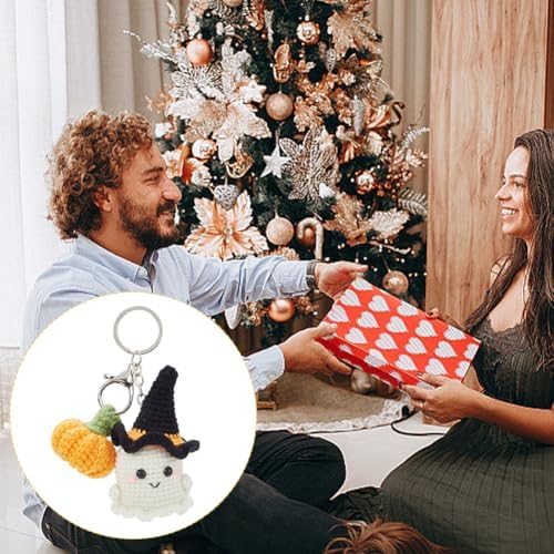 ORIGACH 4 Pcs Halloween Ghost and Mini Pumpkin Crochet Kit for Beginners, DIY Crochet Kit for Adults, Complete Crochet Keychain Set with Step by Step Video Tutorial for Halloween Parties Gatherings