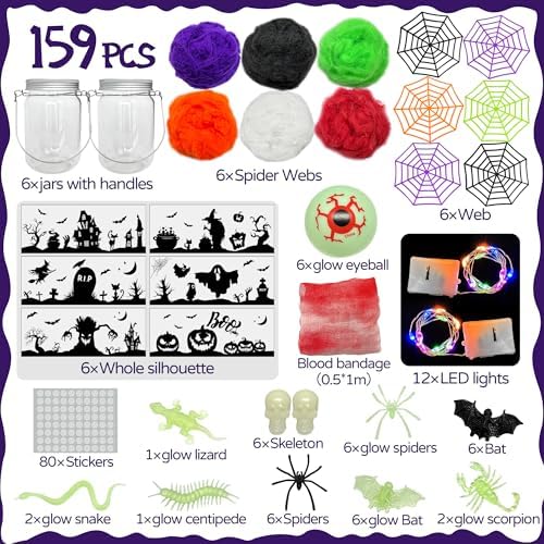 RBONIGHT 6PCS Halloween Lantern Craft Kit, Craft for Kids Age 6-8,8-12, DIY Decorations Art Project, Creative Activities for Party, Halloween Toys for Basket Stuffers Gifts