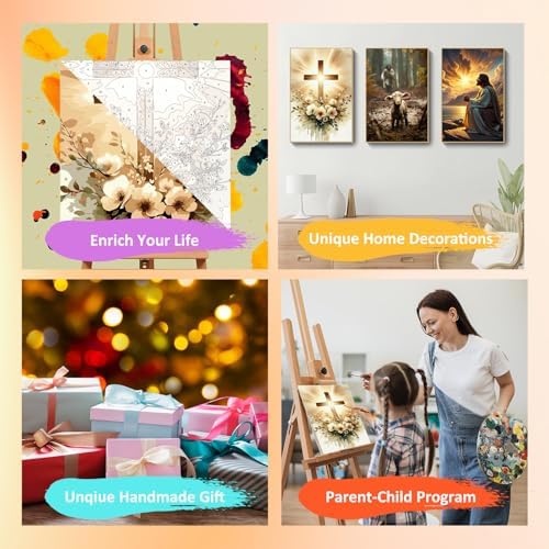Mandun Religious Paint by Numbers Kit for Adults, 3 Pack, 7.8x11.8 inch