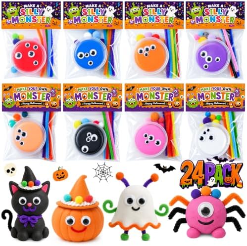 24 Packs Halloween Goodie Bag Stuffers DIY Monster Air Dry Clay Crafts Kits