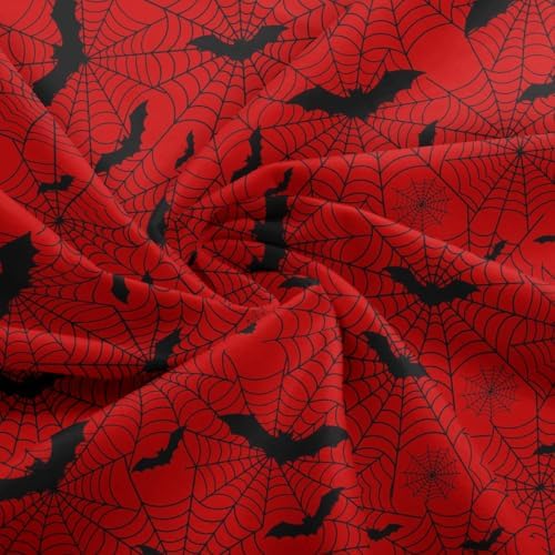 Black Bat Fabric by The Yard Black Red Spider Web No Stretch Fabric for Sewing Supplies Halloween Theme Decor Soft Durable Polyester for Home DIY Projects 1 Yard Pre-Cut,36" L x 59" W