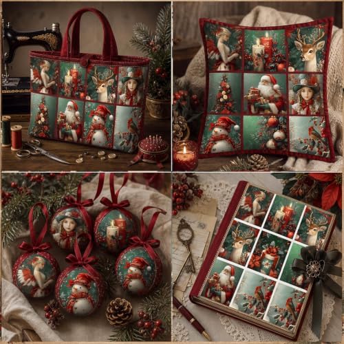 Hahafelt 10 Pcs Vintage Christmas Quilting Fabric Bundles 20 x 20 Inch