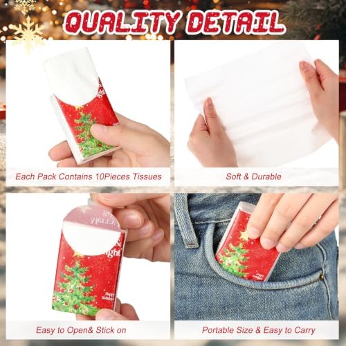 Outus 50 Pack Vintage Christmas Travel Size Pocket Tissues Stocking Stuffer