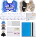 J6&H6 31 Pcs DIY Therian Mask Kit with Exclusive Ghost Stickers, Blank Cat Mask,Fabric Sheet, Faux Fur and Eye Mesh Suitable for Christmas Ghost Role-Playing Parties(Blue)