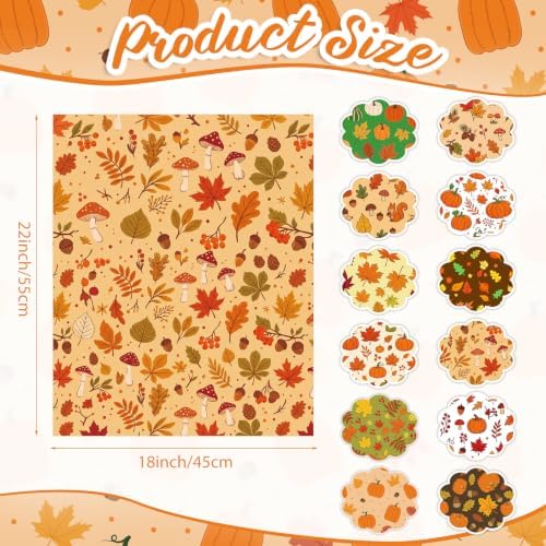 Irenare 24 Pcs Fall Fabric Bundles, 18 x 22 Inch Fat Quarters, Thanksgiving