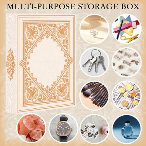 Vintage Book Storage Box 9.1 x 5.9 x 2 Inch Faux Book Boxes Retro Pattern Decorative Storage Organizers for Jewelry Trinkets Wedding Memories Hobby Keepsake Photos Home Bookshelf Decor