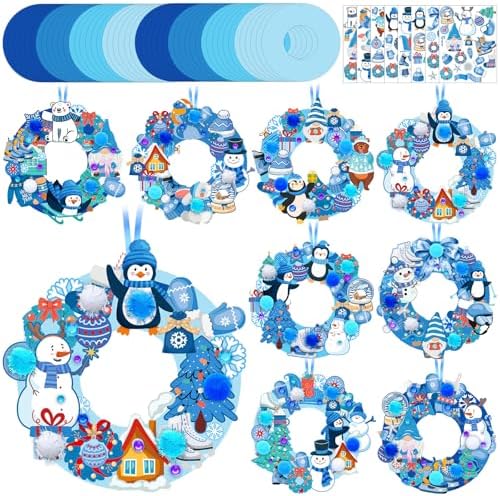 Hollowfly 48 Sets Winter Wreath Craft Kits, DIY Snowflake Snowman Decor