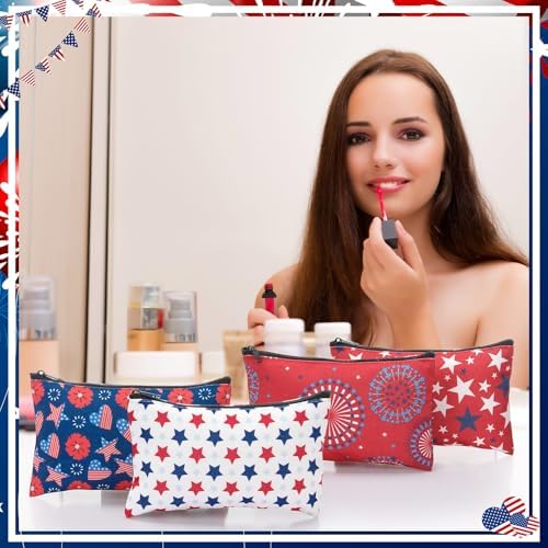 Meanplan 24 Pcs 4th of July Makeup Bags USA 250th Patriotic Zipper