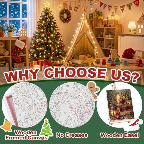 Christmas Paint by Numbers for Adults with Framed Canvas - Wooden Easel