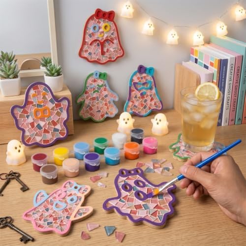 6PCS DIY Glass Mosaic Tiles for Crafts, Mixed Color, Halloween Ghost