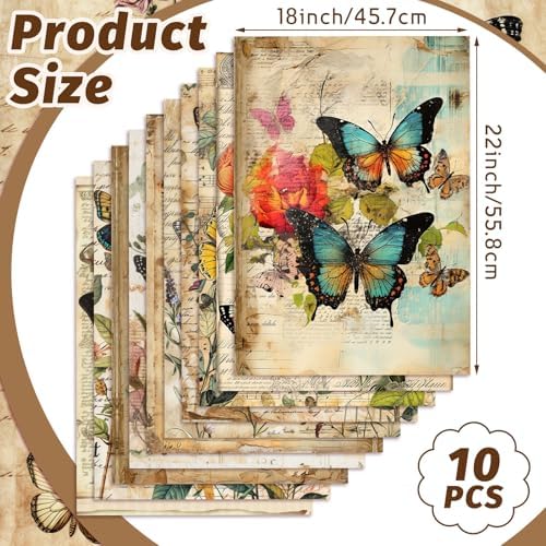 Hahafelt 10 Pcs Vintage Butterfly Quilting Fabric Square 18 x 22 Inch Retro Butterfly Floral Quilted Fabric Bundle Multicolor Precuts Printed Patchwork Supplies for Holiday DIY Sewing Craft