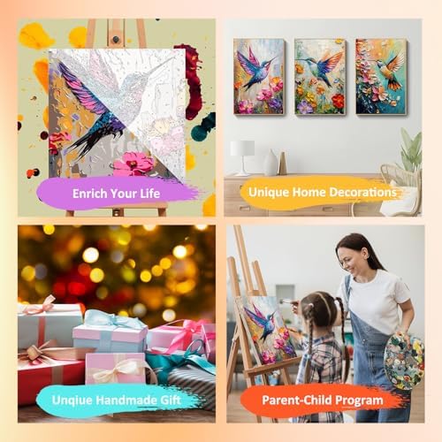 Mandun Hummingbird Paint by Numbers Kit for Adults, 3 Pack, 7.8x11.8 inch