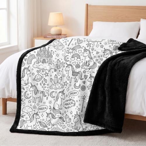 Flat Print Unicorn DIY Coloring Blanket with 24 Markers Craft Girls Gift