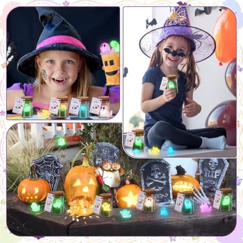 Skylety 30 Sets Halloween Ghost in a Mason Jar with Moss and Card Glow in the Dark Adopt a Ghost Figurine Luminous Creepy Crafts Spooky Crafts for Halloween Horror Decorations DIY Party Gifts
