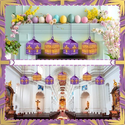 Simgoing 12 Set Christian Cross Lantern Craft Kits with LED Candles