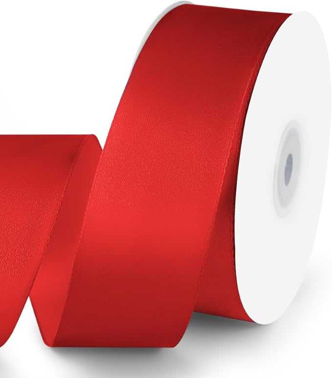 KMER LIFE 1-1/2" Wide x 50 Yards Red Single Faced Polyester Satin Ribbon by KMERLIFE